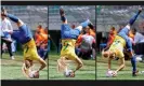  ??  ?? Brazilian footballer Leah Fortune surprised everyone at the U20 Women’s World Cup in 2014 with a flip throw-in. Photograph: Alexa Reyes/AFP/Getty Images