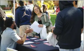  ?? RECORDER PHOTO BY JUAN AVILA ?? College and high school students ask questions of university representa­tives Monday, October 15 at the 2nd Annual PC Transfer Fair.