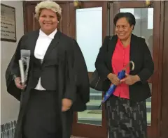  ?? Photo: Ashna Kumar ?? Timaima Sagale Buadromo (right) with her lawyer Liliwaiman­u Vuiyasawa outside the High Court in Suva on June 23, 2020.