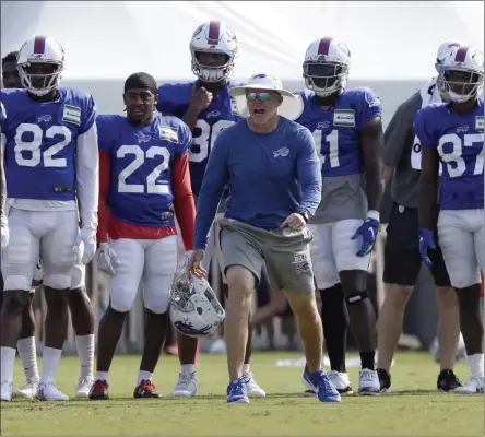  ?? GERRY BROOME - THE ASSOCIATED PRESS ?? In this Aug 13, 2019, file photo, Buffalo Bills coach Sean McDermott yells during the team’s NFL football training camp with the Carolina Panthers in Spartanbur­g, S.C.