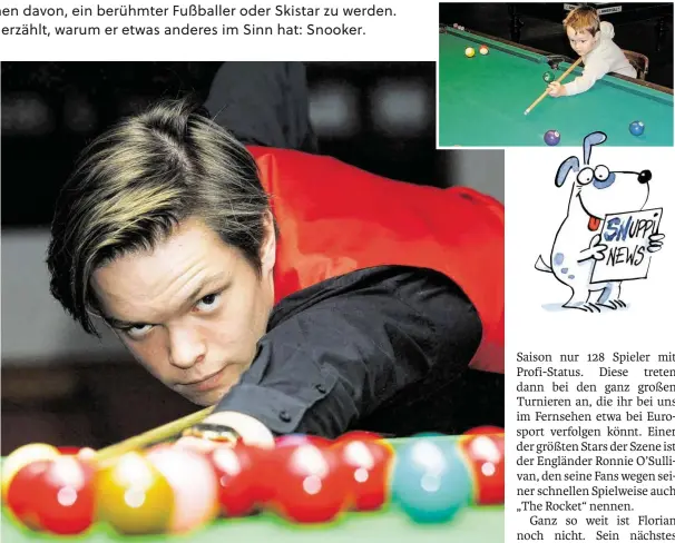  ?? BILDER: SN/CHRISTIAN SPRENGER, CLAUDIA NÜßLE ?? Einst und heute: Florian Nüßle als angehender Snooker-Profi und als Billard-Knirps.