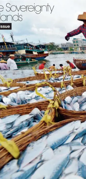  ??  ?? Fish dealers unload baskets of fish from boats before selling them in the fish market at Tanmen Port in Tanmen Town, southern Hainan Province. CFP