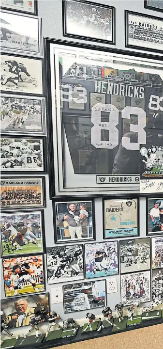  ?? JOSE CARLOS FAJARDO/BAY AREA NEWS GROUP ?? 48
Right: Phyllis Wright, who is also known as “Blitz Chick,” displays her Raiders memorabili­a at her Pleasanton home. Wright has been collecting Raiders memorabili­a since 1967. KICKOFF 2021 BAY AREA NEWS GROUP