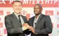  ??  ?? Milutin Sredojevic and Steve Komphela