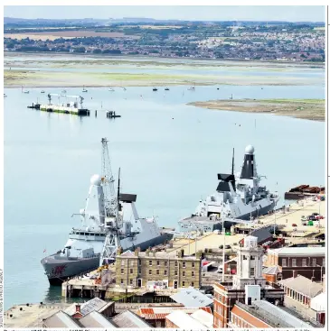  ??  ?? Destroyers HMS Dragon and HMS Diamond were among warships seen docked up in Portsmouth amid questions about reliabilit­y