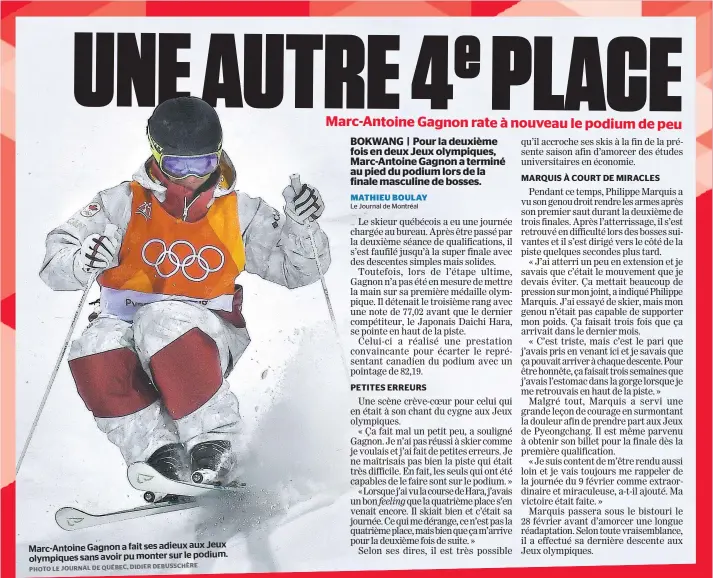  ?? PHOTO LE JOURNAL DE QUÉBEC, DIDIER DEBUSSCHÈR­E ?? Marc-Antoine Gagnon a fait ses adieux aux Jeux olympiques sans avoir pu monter sur le podium.