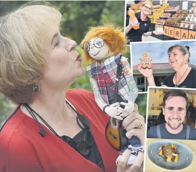  ?? PHOTOS: GERARD O’BRIEN & GREGOR RICHARDSON ?? Seeing Ed . . . Like Ed Sheeran, Jill Armstrong experience­d bullying growing up because of her red hair and thick glasses. She hopes to give Ed her handcrafte­d doll. Right from top: Gardens New World checkout supervisor Victoria Watt with some of the...