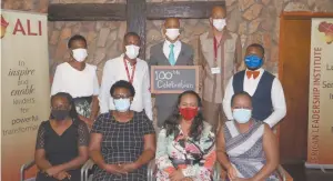  ?? Photo: Contribute­d ?? In partnershi­p… First from left to right, Liina Udjombala, Karoline Shiyagaya, Revonia Kahivere, Welda Gawanas. Middle row, Aune Kaufiwetu Hamutwe, Frans Enkono Indongo, Pieter Louw, Brain Isaacs, Wilbard Nangombe.