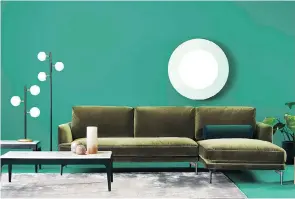  ?? MOBILIA ?? The Narnia sectional in emerald green, part of Mobilia's new Velour Collection.