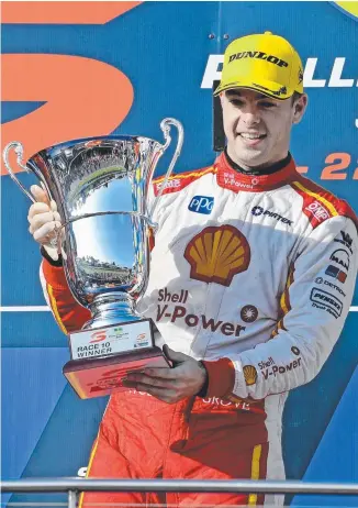  ?? Picture: AAP IMAGE ?? Scott McLaughlin following his victory yesterday at Phillip Island.