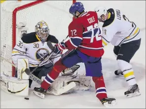  ?? Christine Muschi, Reuters ?? Buffalo Sabres’ Ryan Miller makes a save against the Montreal Canadiens.