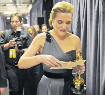  ?? Al Seib Los Angeles Times ?? NOT thanking Harvey Weinstein in her Oscar win speech? “That was deliberate,” actress Kate Winslet says.