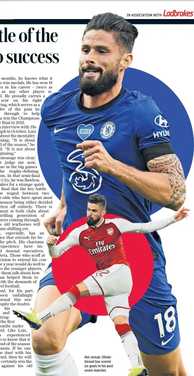  ??  ?? Hot streak: Olivier Giroud has scored six goals in his past seven matches
IN ASSOCIATIO­N WITH