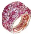  ??  ?? FABERGE Emotion ring featur
ing pink and white diamonds, tourmaline­s,
sapphires and spinels