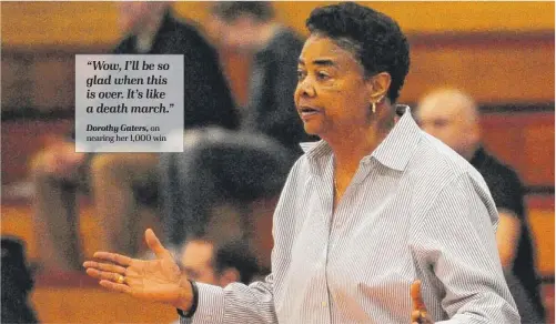  ?? | JON LANGHAM/FOR SUN-TIMES MEDIA ?? Marshall coach Dorothy Gaters was informed on Monday by the IHSA that a recount of her win total placed her at 998 career victories.