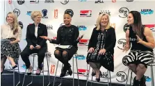  ?? DOUG FEINBERG/ASSOCIATED PRESS ?? From left: SheIS executive director Caiti Donovan, Canadian Women’s Hockey League commission­er Brenda Andress, WNBA president Lisa Borders, U.S. Tennis Associatio­n CEO Stacey Allaster, and former NFL coach Jen Welter are driving the SheIS initiative.