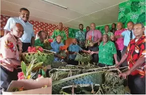  ?? Wati Talebula-Nuku ?? The men from Nakelo district with the vakalolo they brought to Bau on May 23, 2023. Photo: