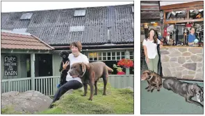  ??  ?? Above, Mary Macleod at The Barn with Cilla and Benji and, inside at the bar, Naomi Battison with Benji and Alfie, and barmaid Shona Wallace.