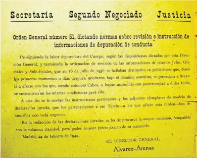  ?? ?? Orden General de la Guardia Civil núm. 51 de 24 de febrero de 1942 sobre “Depuración de conducta”.