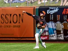  ?? Ross D. Franklin/Associated Press ?? Giants center fielder Jung Hoo Lee has a good first step on defense, according to bench coach Ryan Christenso­n.