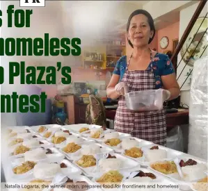  ??  ?? Natalia Logarta, the winner mom, prepares food for frontliner­s and homeless