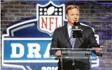  ?? Steve Helber / Associated Press ?? Instead of from a heavily attended event in Las Vegas, NFL commission­er Roger Goodell will disclose picks from his basement.