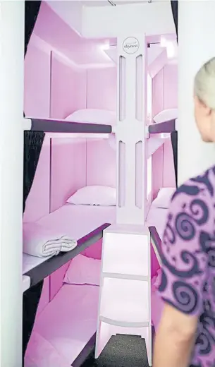 ?? AIR NEW ZEALAND ?? Skynest would allow up to six economy-class passengers to sleep what would essentiall­y be bunk beds (Air New Zealand calls them pods).