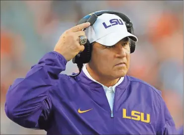  ?? Getty Images North America/tns - Kevin C. Cox ?? Les Miles, now the coach at Kansas, is seen during his time at LSU, in a game against Auburn in 2016.