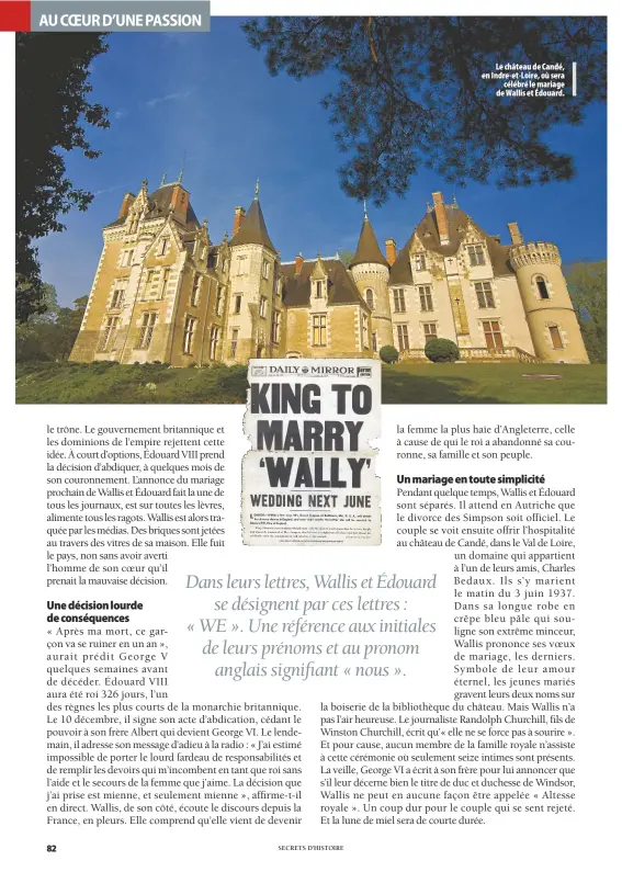  ??  ?? Le château de Candé, en Indre-et-Loire, où sera célébré le mariage de Wallis et Édouard.