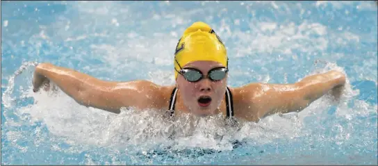  ?? Staff photo/John Zwez ?? Marion Local’s Lydia Kelch swims in one of her events last week at the 2021 Bluffton Invitation­al at the Lima YMCA.