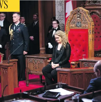  ?? JUSTIN TANG / THE CANADIAN PRESS FILES ?? Gov. Gen. Julie Payette, pictured participat­ing in a royal assent ceremony in the Senate in June, is under fire for her office’s as-yet-unfinished review of Governor General patronages.