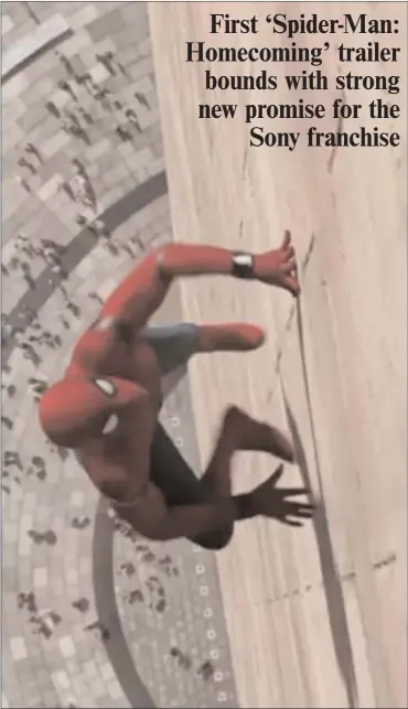  ??  ?? Spider-Man (Tom Holland) scales the side of the Washington Monument, in “Spider-Man: Homecoming.” (Photo courtesy of Sony)