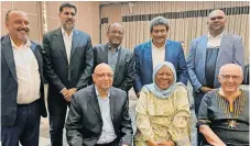  ?? ?? AT THE Coastlands Hotel were, standing from left, Eric Apelgren, Ebrahim Patel, Sadha Naidoo, Ramesh Harcharan and Yogan Naidoo. Seated are Saantha Naidu, from left, Naledi Pandor and Mike Sutcliffe. | Supplied