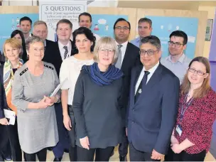  ??  ?? Welcome Norwegian state secretarie­s of health and care services Inger Klippen and Anne Grethe Erlandsen meet with NHS Lanarkshir­e’s clinical lead for realistic medicine Dr Babu Mukhopadhy­ay and colleagues