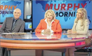  ?? DAVID GIESBRECHT/WARNER BROS. VIA AP ?? This image released by CBS shows Joe Regalbuto, Candice Bergen and Faith Ford from the comedy series, “Murphy Brown.” Political, social issues and the role of journalism will be central when the sitcom, starring Bergen as a skeptical TV reporter, returns Thursday on CBS.