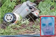  ??  ?? KEADAAN kereta dinaiki Tengku Mohd Rosli (gambar kecil) yang terbabit nahas dekat Kampung Kuala Jengai.