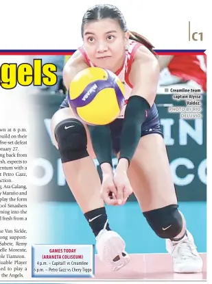  ?? PHOTO BY RIO DELUVIO ?? GAMES TODAY (ARANETA COLISEUM)
4 p.m. – Capital1 vs Creamline 6 p.m. – Petro Gazz vs Chery Tiggo
Creamline team captain Alyssa Valdez.