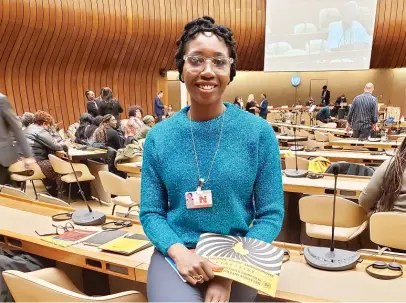  ?? PROVIDED ?? Two-time Chicago mayoral candidate Amara Enyia, seen here at the United Nations office in Geneva, has turned her attention to problems facing Black people on a global scale.