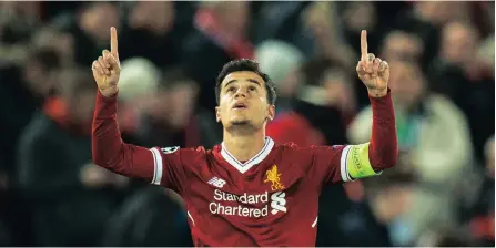  ??  ?? BYE-BYE: Philippe Coutinho has left Liverpool for Bracelona for 160-million. The Brazilian will want to make a big impact to show that he is worth that massive price tag. He is seen as the man to fill Andries Inesta’s boots when the veteran midfielder...