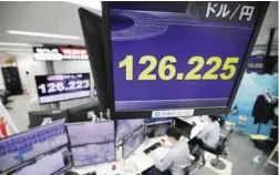  ?? AFPPIX ?? An electronic quotation board displays the yen’s rate against the US dollar at a foreign exchange brokerage in Tokyo yesterday. –