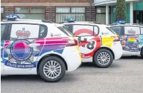  ?? The force’s three new liveried cars line up ??