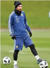 ?? AP ?? Lionel Messi at a training session at the Manchester City Football Academy on Thursday. —