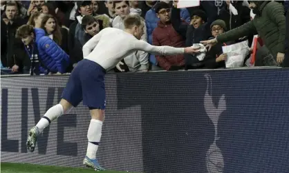  ?? Photograph: Matt Dunham/AP ?? Christian Eriksen gave his shirt to a young Tottenham fan after playing the full 90 minutes against Middlesbro­ugh in the FA Cup on Tuesday.