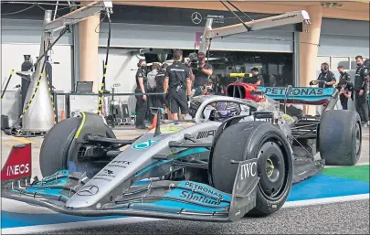  ?? ?? Lewis Hamilton aboard his 2022 Mercedes in Bahrain