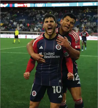  ?? REVOLUTION COURTESY PHOTO ?? New England Revolution star Carles Gil celebrates his goal Saturday night in a 1-0win over Charlotte FC at Gillette Stadium.
