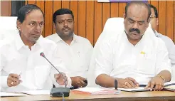  ??  ?? Chief Minister K. Chandrasek­har Rao and Speaker Madhusudha­na Chary at a meeting on BCs welfare at Pragathi Bhavan in Hyderabad on Sunday.