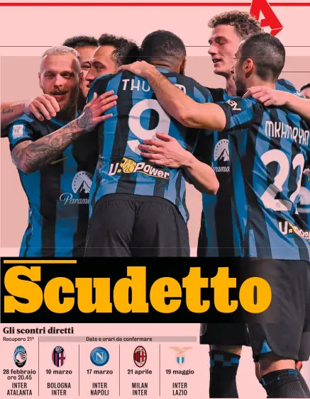  ?? ?? Festa nerazzurra
I giocatori dell’Inter dopo un gol. A sinistra, Simone Inzaghi, 46 anni