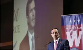  ?? Photograph: Timothy D Easley/AP ?? Governor Matt Bevin looks on as Kentucky’s attorney general and Democratic candidate, Andy Beshear, responds to a question during a gubernator­ial debate in Paducah, Kentucky, last month.