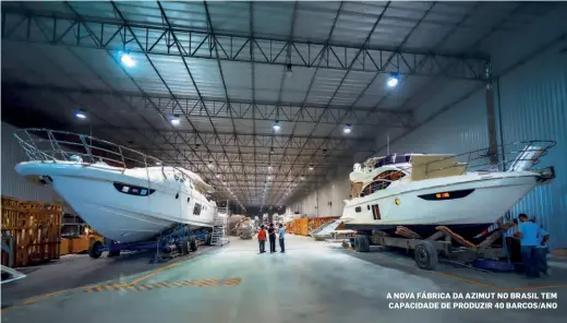  ??  ?? A NOVA FÁBRICA DA AZIMUT NO BRASIL TEM CAPACIDADE DE PRODUZIR 40 BARCOS/ANO