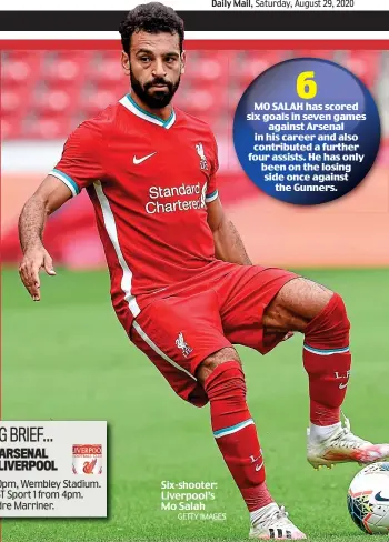  ?? GETTY IMAGES ?? Six-shooter: Liverpool’s Mo Salah
